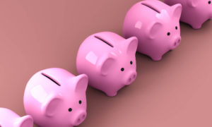 A row of piggybanks to save money in